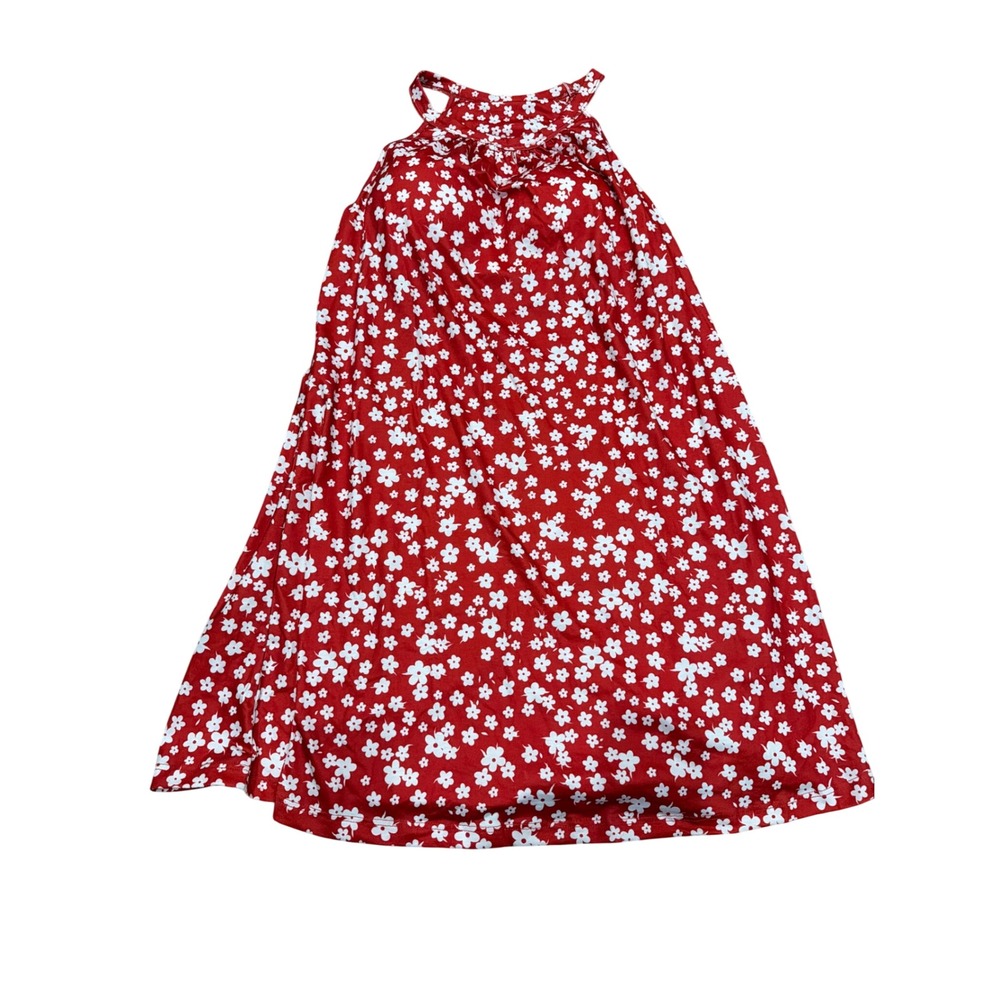 Red Floral Halter Swim Dress Built-in Padded Bra Daisy Print Large